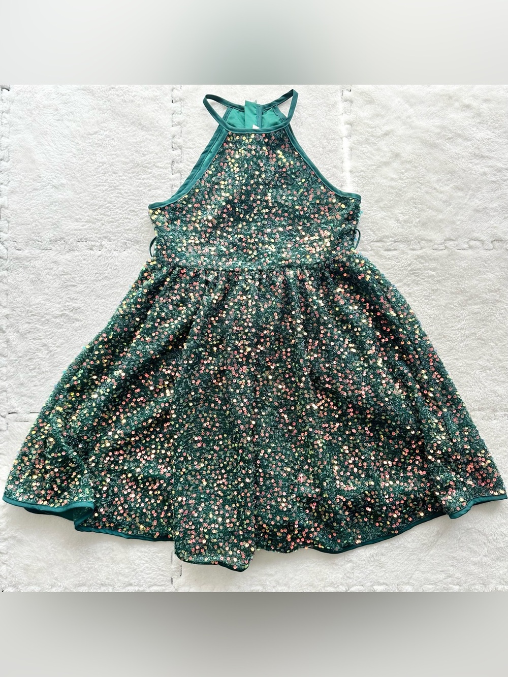 SHEIN Green Sequin Halter Party Dress, Size 10Y